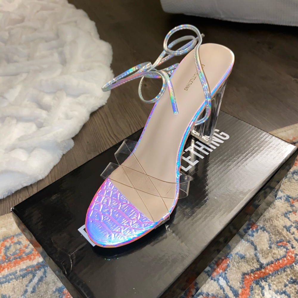 PLT Holographic ankle tie heel